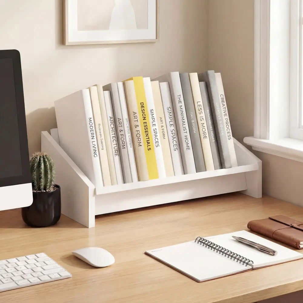 Wooden Tilting Bookcase Small Desktop Bookshelf Organizer for Magazines-White - White - Bookcases
