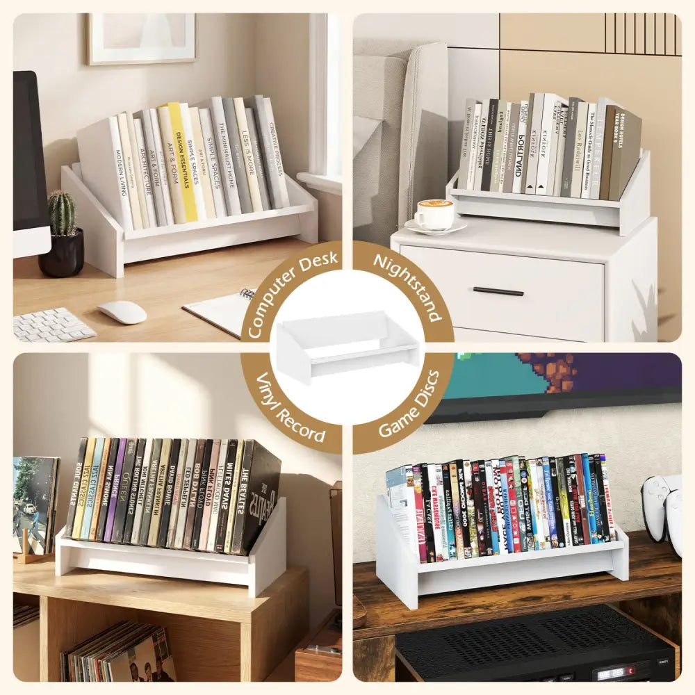Wooden Tilting Bookcase Small Desktop Bookshelf Organizer for Magazines-White - White - Bookcases