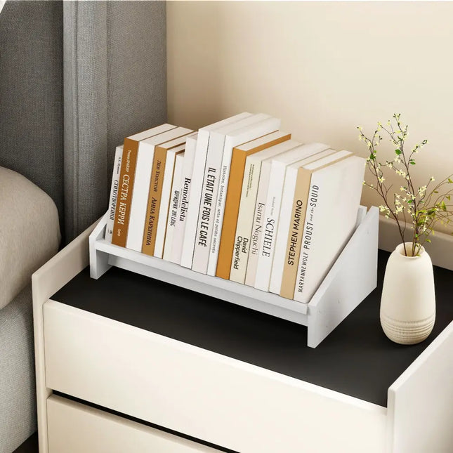 Wooden Tilting Bookcase Small Desktop Bookshelf Organizer for Magazines-White - White - Bookcases