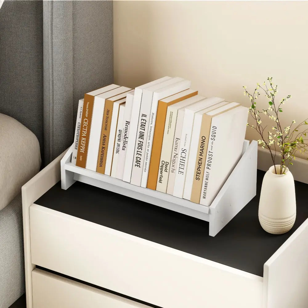 Wooden Tilting Bookcase Small Desktop Bookshelf Organizer for Magazines-White - White - Bookcases