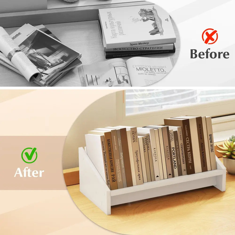 Wooden Tilting Bookcase Small Desktop Bookshelf Organizer for Magazines-White - White - Bookcases