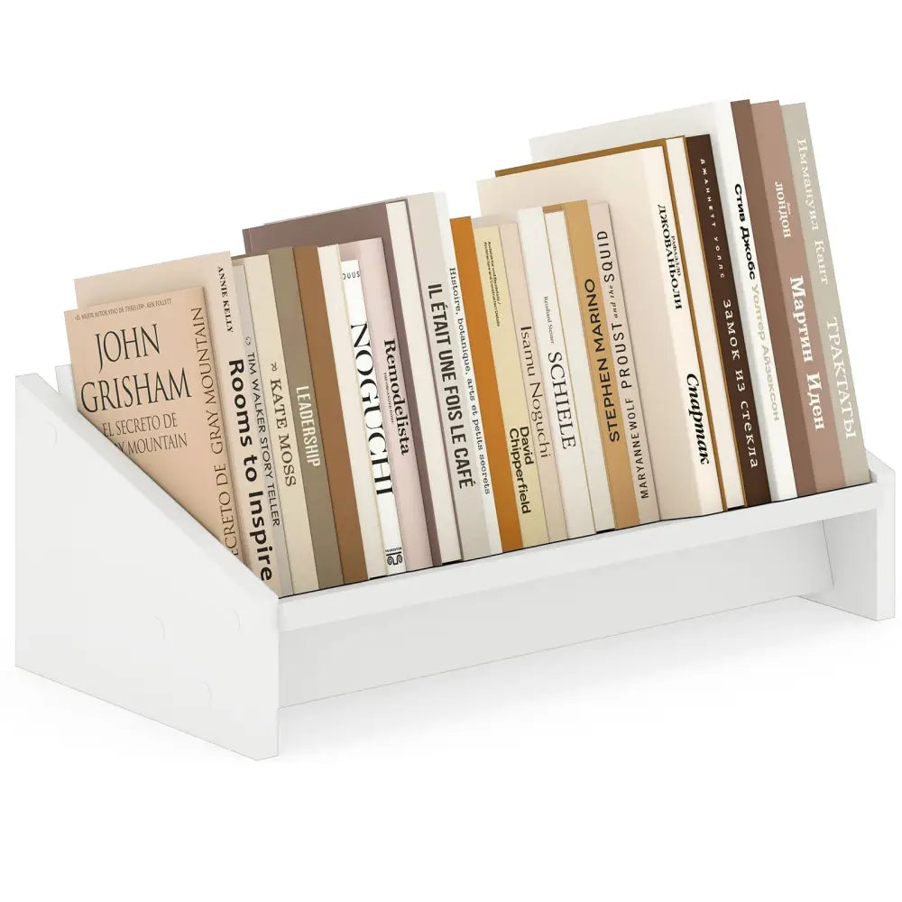 Wooden Tilting Bookcase Small Desktop Bookshelf Organizer for Magazines-White - White - Bookcases