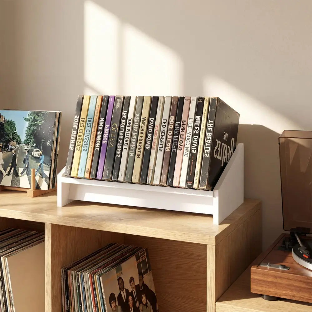 Wooden Tilting Bookcase Small Desktop Bookshelf Organizer for Magazines-White - White - Bookcases