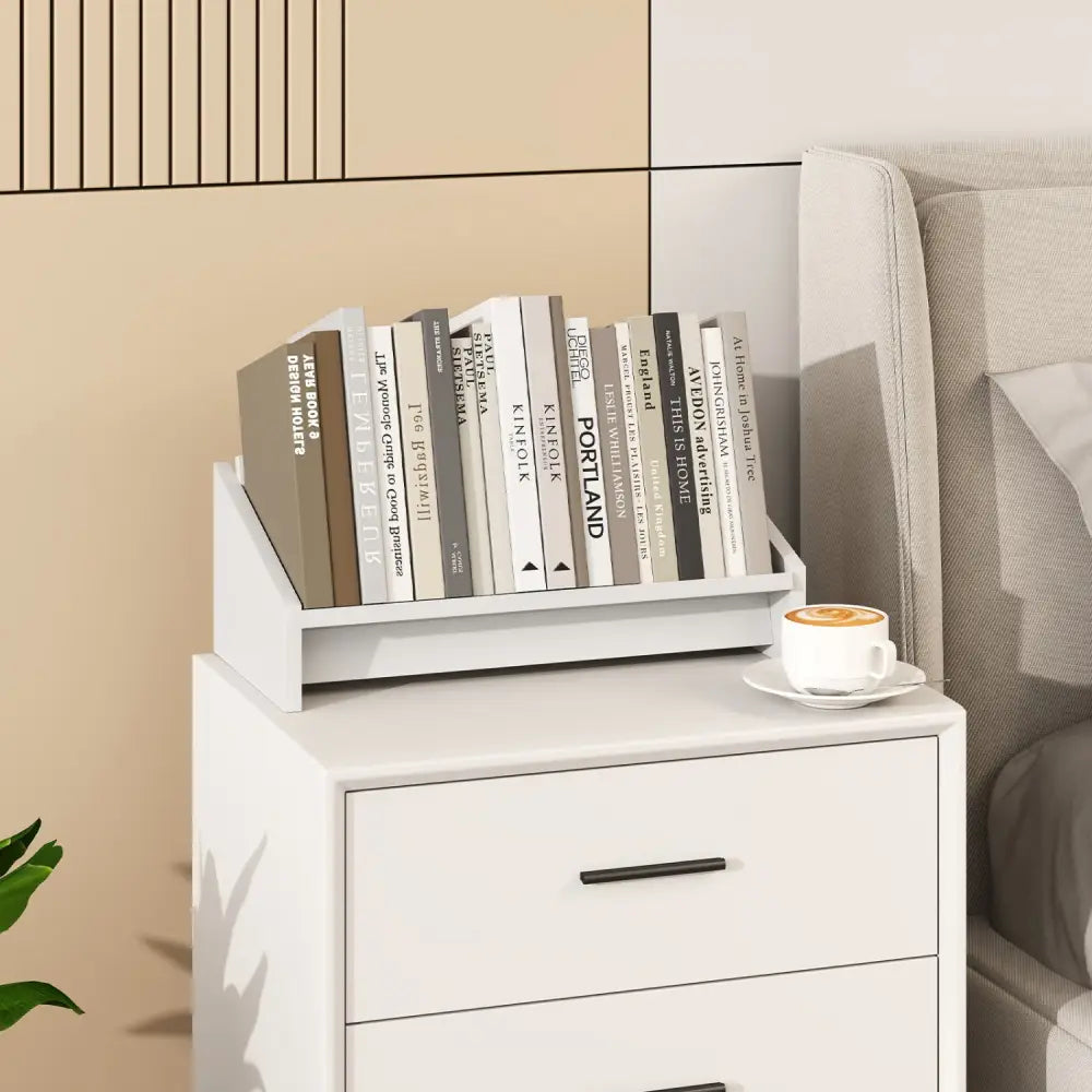 Wooden Tilting Bookcase Small Desktop Bookshelf Organizer for Magazines-White - White - Bookcases