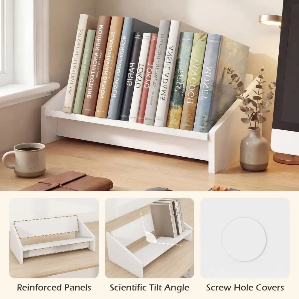 Wooden Tilting Bookcase Small Desktop Bookshelf Organizer for Magazines-White - White - Bookcases