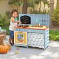 Wooden Toy Kitchen Playset with Removable Circulation Faucet and Cooking Accessories-Blue - Blue - Play Kitchen Sets