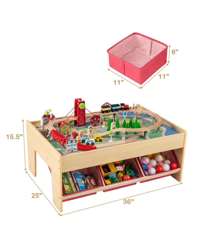 Wooden Train Set Table Kids Multipurpose Activity Play Table with 2 Reversible Tabletops-Red - Red - Learning Toys
