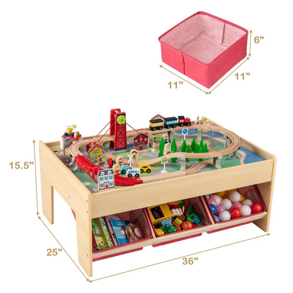 Wooden Train Set Table Kids Multipurpose Activity Play Table with 2 Reversible Tabletops-Red - Red - Learning Toys