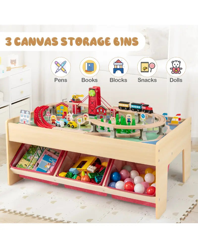 Wooden Train Set Table Kids Multipurpose Activity Play Table with 2 Reversible Tabletops-Red - Red - Learning Toys