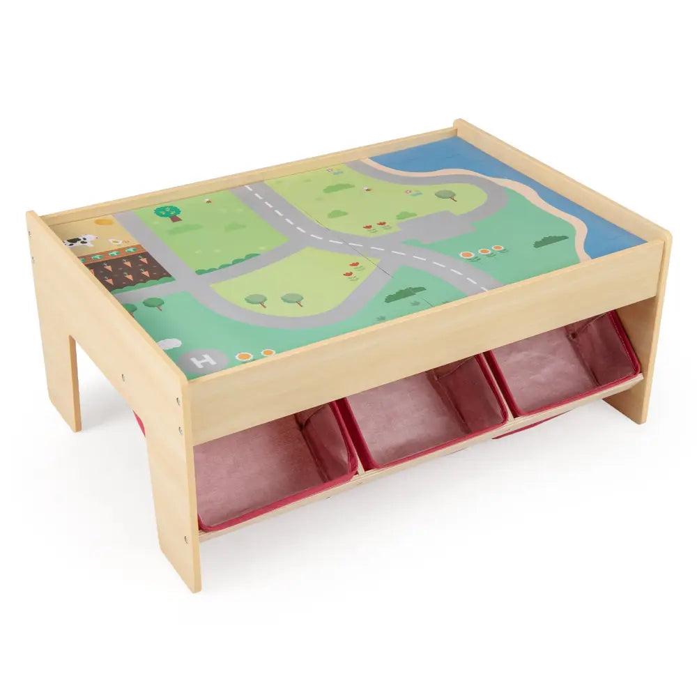 Wooden Train Set Table Kids Multipurpose Activity Play Table with 2 Reversible Tabletops-Red - Red - Learning Toys