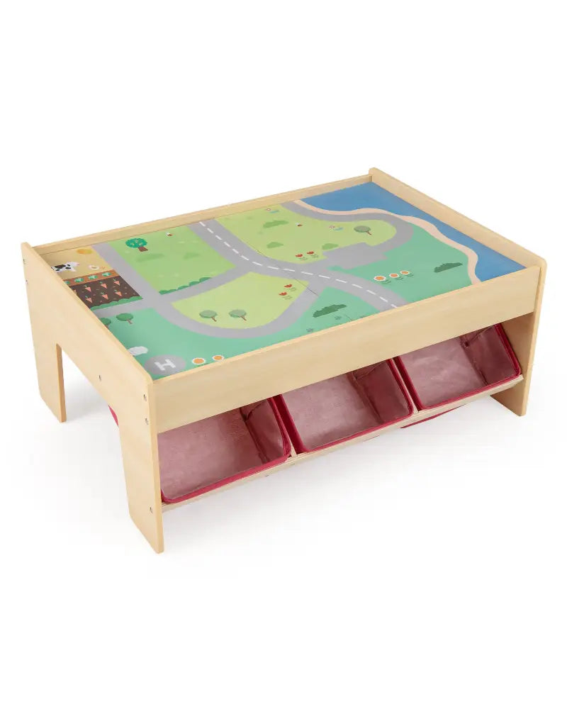 Wooden Train Set Table Kids Multipurpose Activity Play Table with 2 Reversible Tabletops-Red - Red - Learning Toys