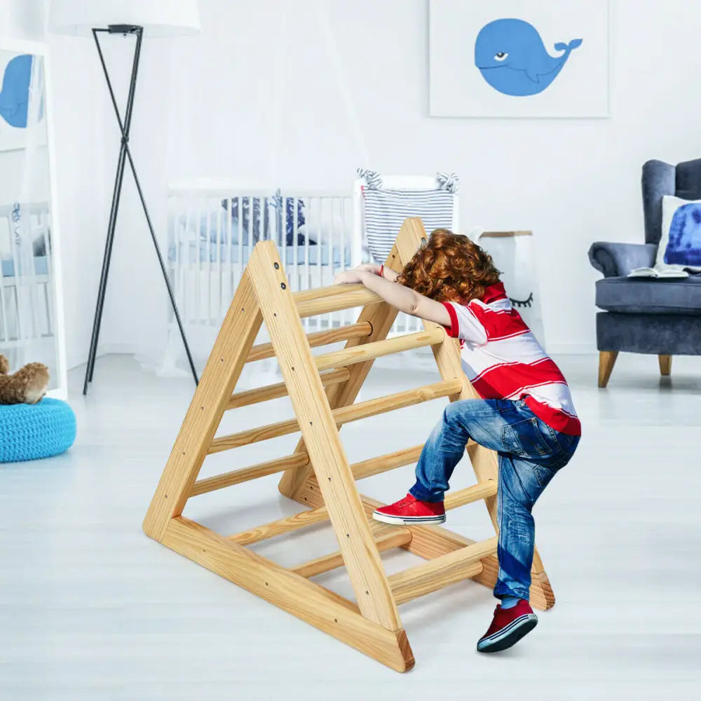 Wooden Triangle Climber for Toddler Step Training - Natural - Climbers & Slides