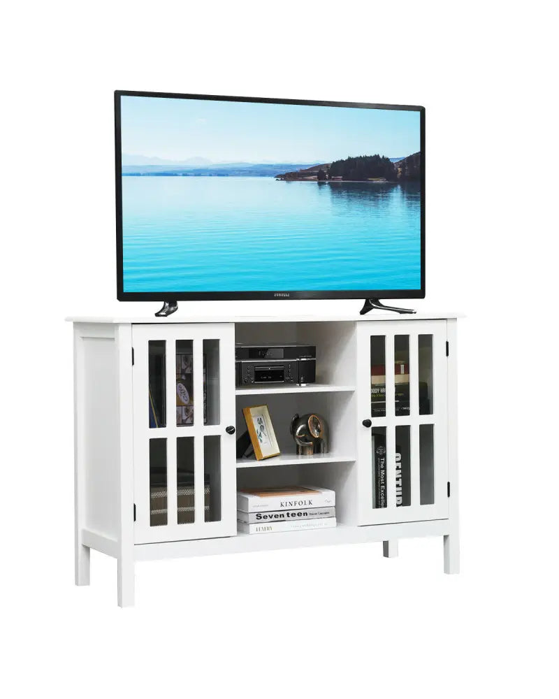 Wooden TV Stand Console Cabinet for 50 Inch TV-White - White - Entertainment Centers & TV Stands