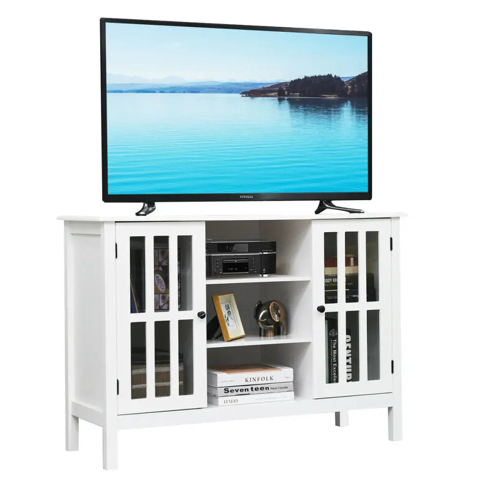 Wooden TV Stand Console Cabinet for 50 Inch TV-White - White - Entertainment Centers & TV Stands