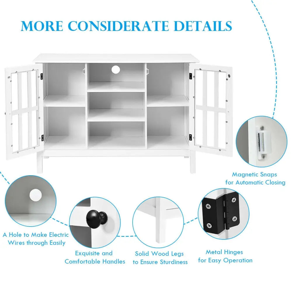 Wooden TV Stand Console Cabinet for 50 Inch TV-White - White - Entertainment Centers & TV Stands