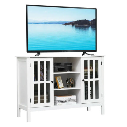 Wooden TV Stand Console Cabinet for 50 Inch TV-White - White - Entertainment Centers & TV Stands