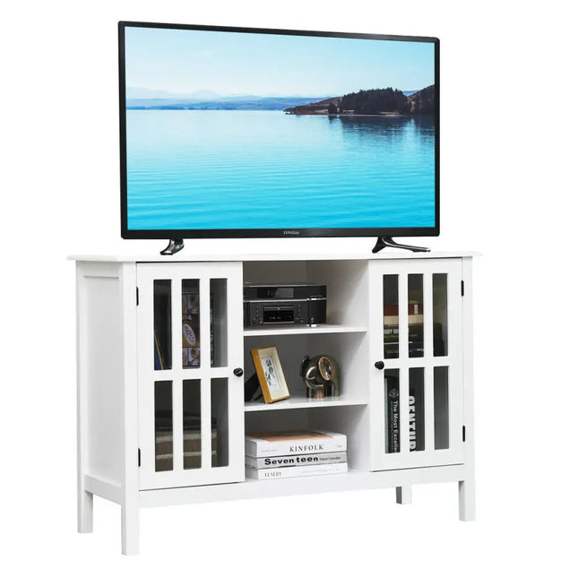 Wooden TV Stand Console Cabinet for 50 Inch TV-White - White - Entertainment Centers & TV Stands