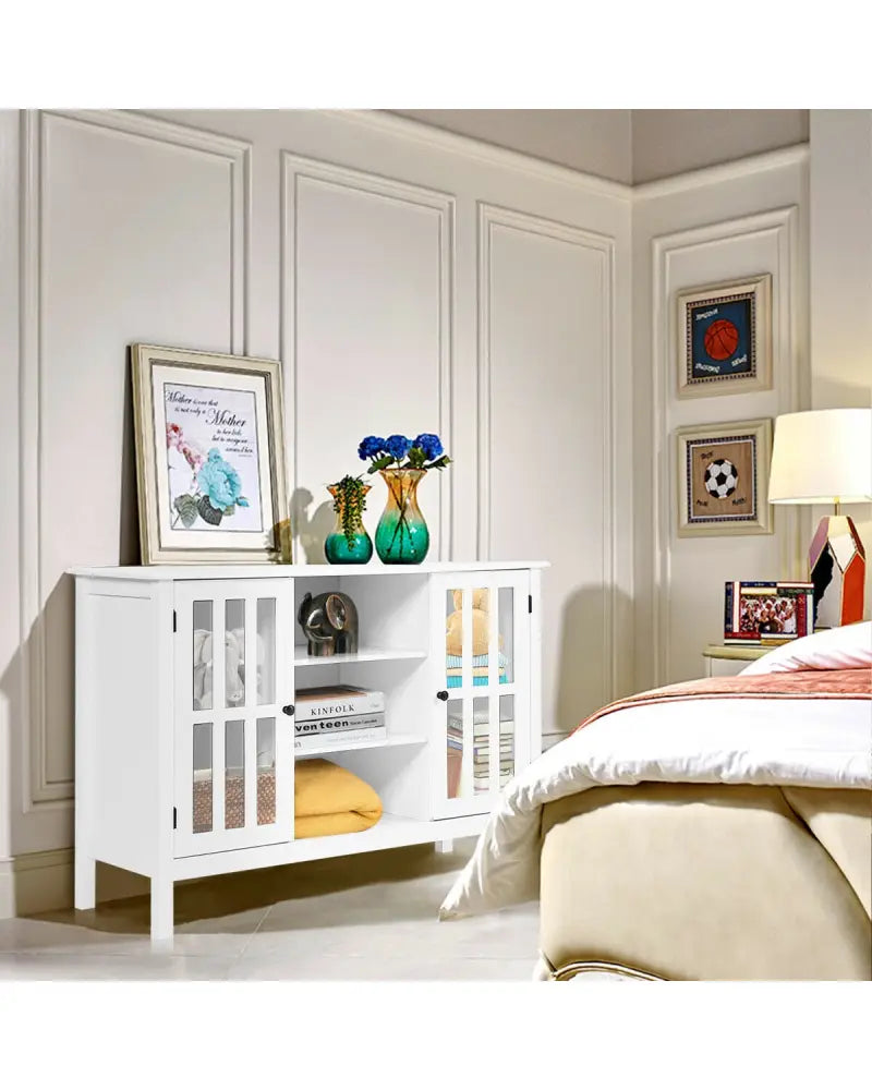 Wooden TV Stand Console Cabinet for 50 Inch TV-White - White - Entertainment Centers & TV Stands