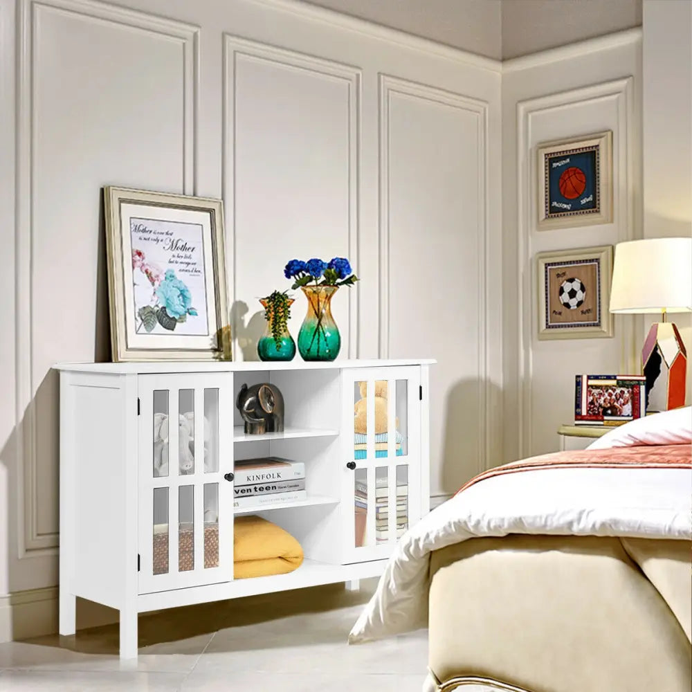 Wooden TV Stand Console Cabinet for 50 Inch TV-White - White - Entertainment Centers & TV Stands