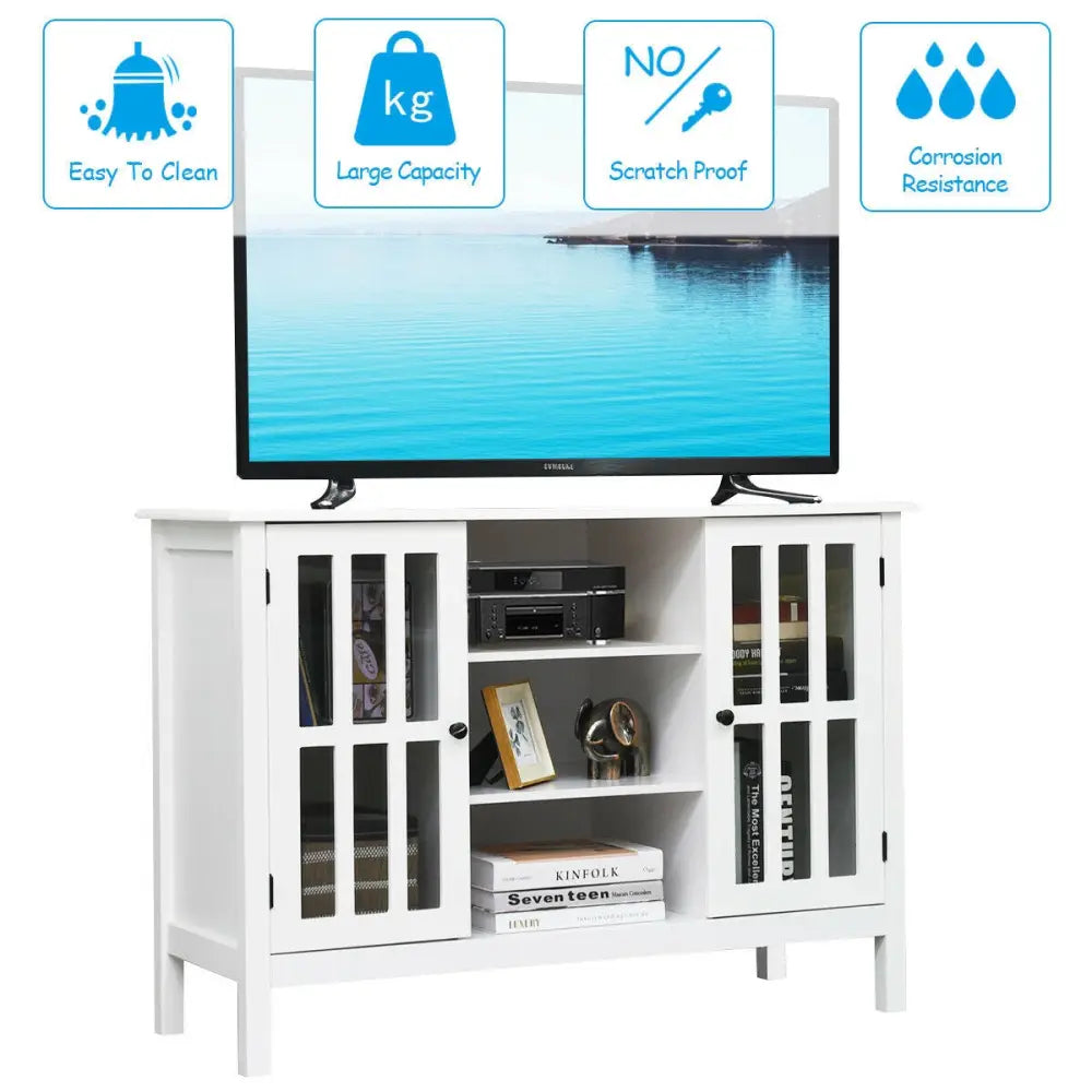 Wooden TV Stand Console Cabinet for 50 Inch TV-White - White - Entertainment Centers & TV Stands