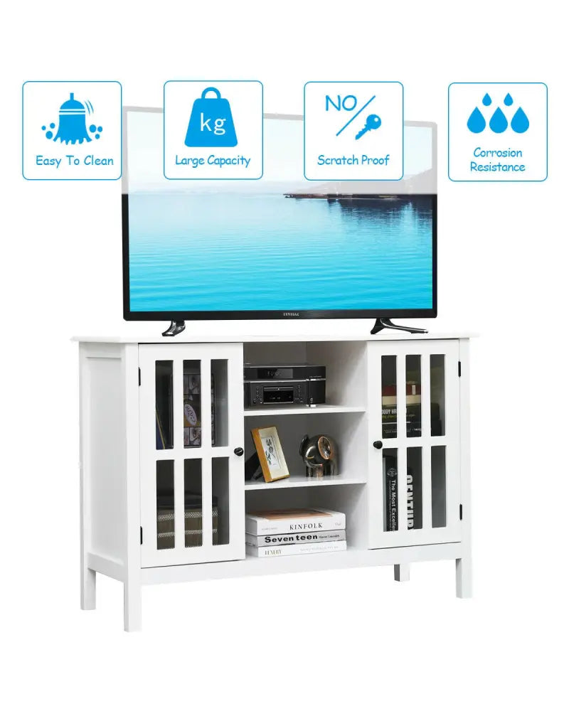 Wooden TV Stand Console Cabinet for 50 Inch TV-White - White - Entertainment Centers & TV Stands