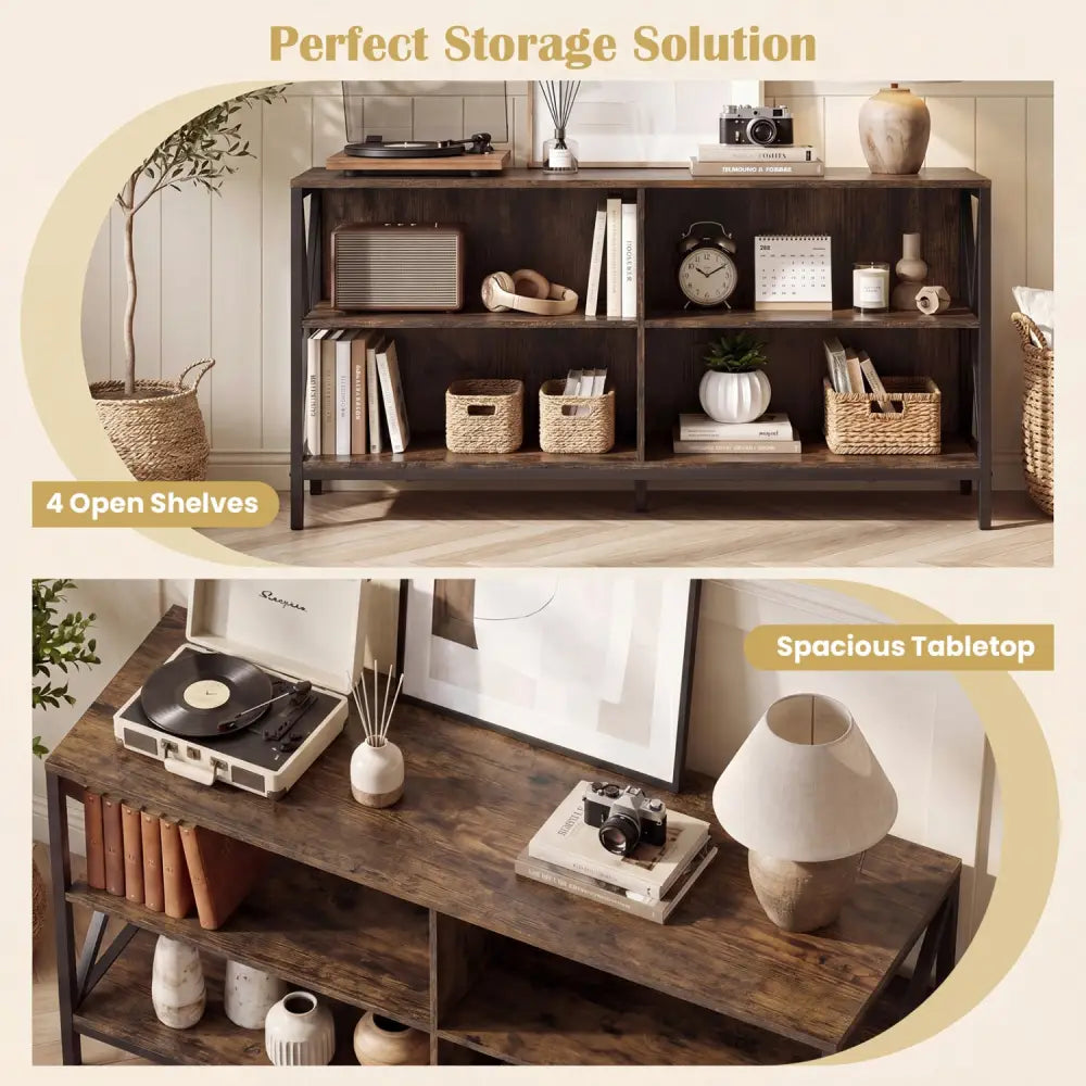 Wooden TV Stand Entertainment for TVs up to 55 Inch with X-Shaped Frame-Rustic Brown - Rustic Brown - Entertainment