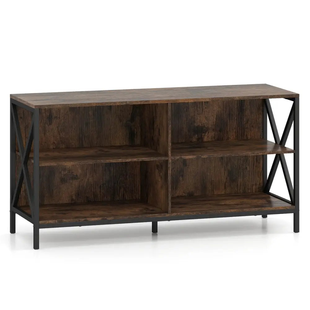 Wooden TV Stand Entertainment for TVs up to 55 Inch with X-Shaped Frame-Rustic Brown - Rustic Brown - Entertainment