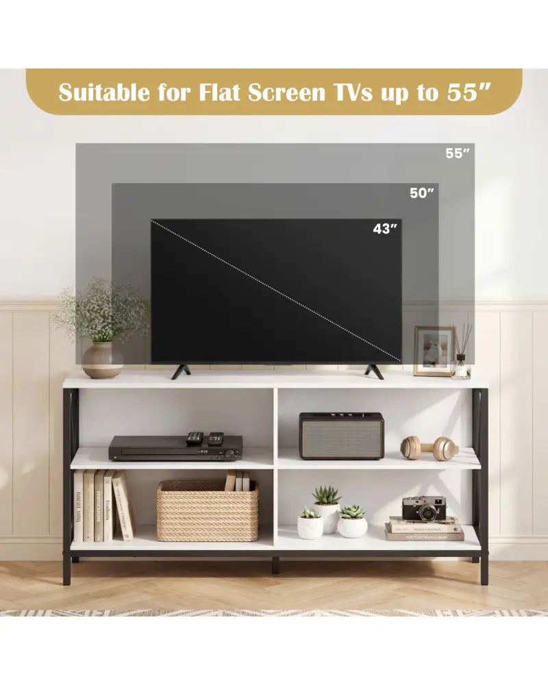 Wooden TV Stand Entertainment for TVs up to 55 Inch with X-Shaped Frame-White - White - Entertainment Centers & TV