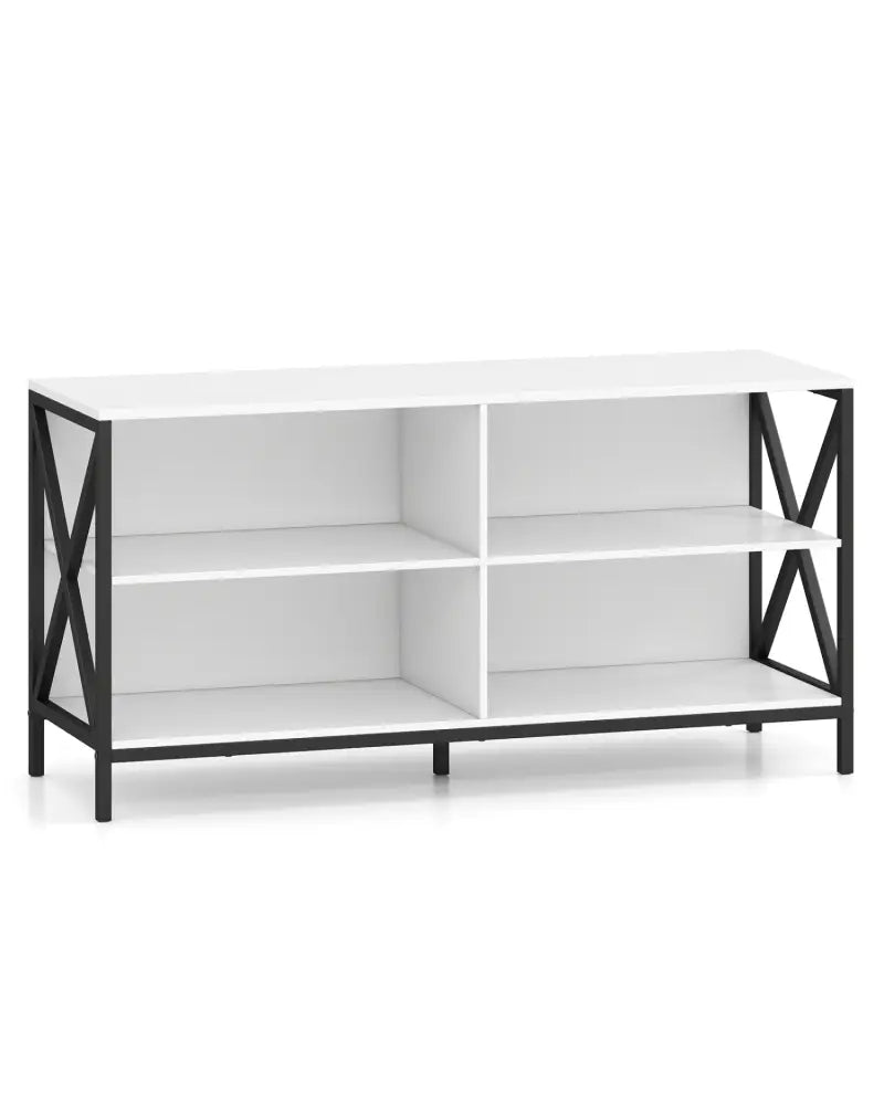 Wooden TV Stand Entertainment for TVs up to 55 Inch with X-Shaped Frame-White - White - Entertainment Centers & TV