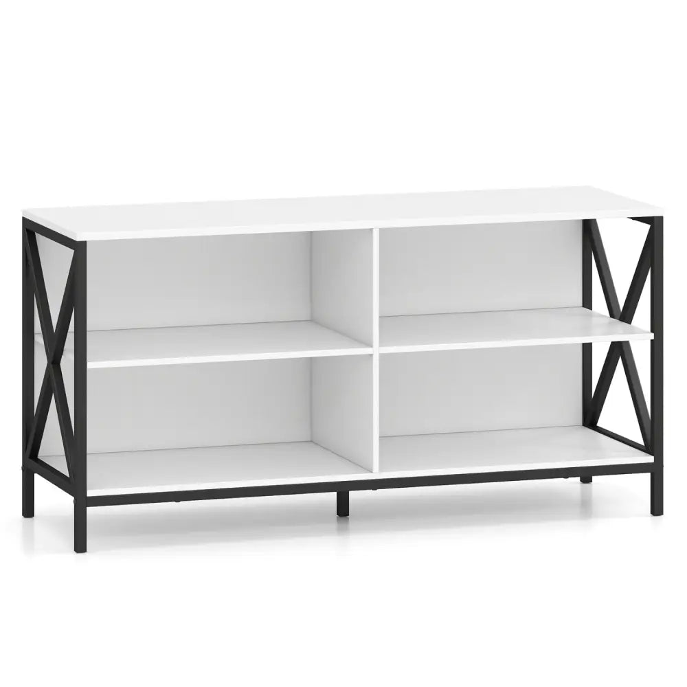 Wooden TV Stand Entertainment for TVs up to 55 Inch with X-Shaped Frame-White - White - Entertainment Centers & TV