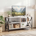 Wooden TV Stand Entertainment for TVs up to 55 Inch with X-Shaped Frame-White - White - Entertainment Centers & TV