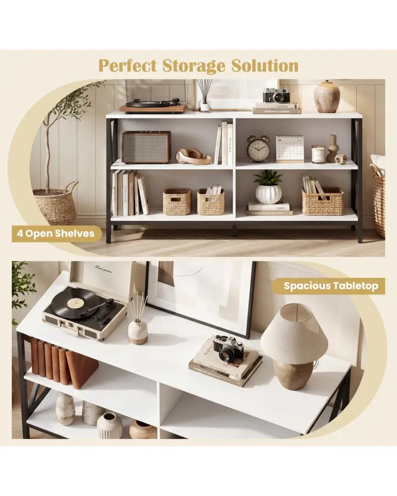 Wooden TV Stand Entertainment for TVs up to 55 Inch with X-Shaped Frame-White - White - Entertainment Centers & TV