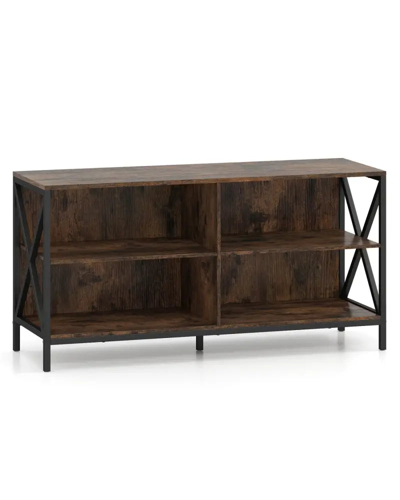Wooden TV Stand Entertainment for TVs up to 55 Inch with X-Shaped Frame-Rustic Brown - Rustic Brown - Entertainment
