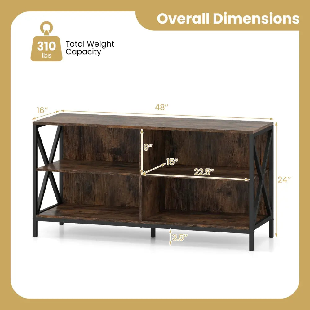 Wooden TV Stand Entertainment for TVs up to 55 Inch with X-Shaped Frame-Rustic Brown - Rustic Brown - Entertainment