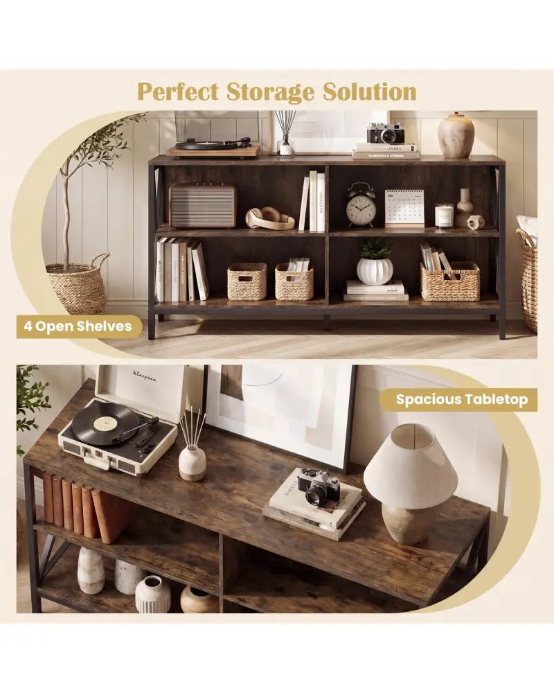 Wooden TV Stand Entertainment for TVs up to 55 Inch with X-Shaped Frame-Rustic Brown - Rustic Brown - Entertainment