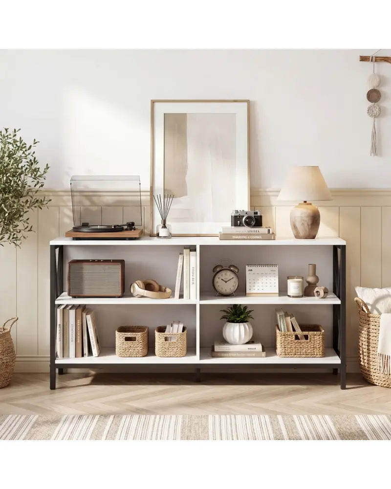 Wooden TV Stand Entertainment for TVs up to 55 Inch with X-Shaped Frame-White - White - Entertainment Centers & TV