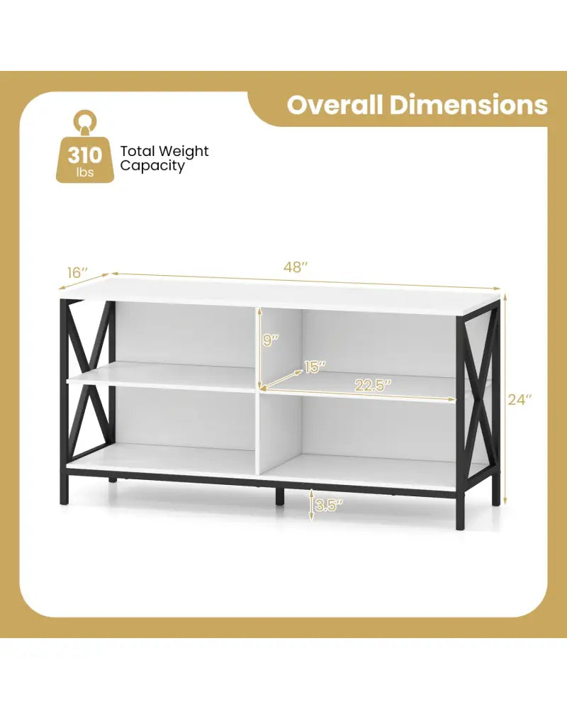 Wooden TV Stand Entertainment for TVs up to 55 Inch with X-Shaped Frame-White - White - Entertainment Centers & TV