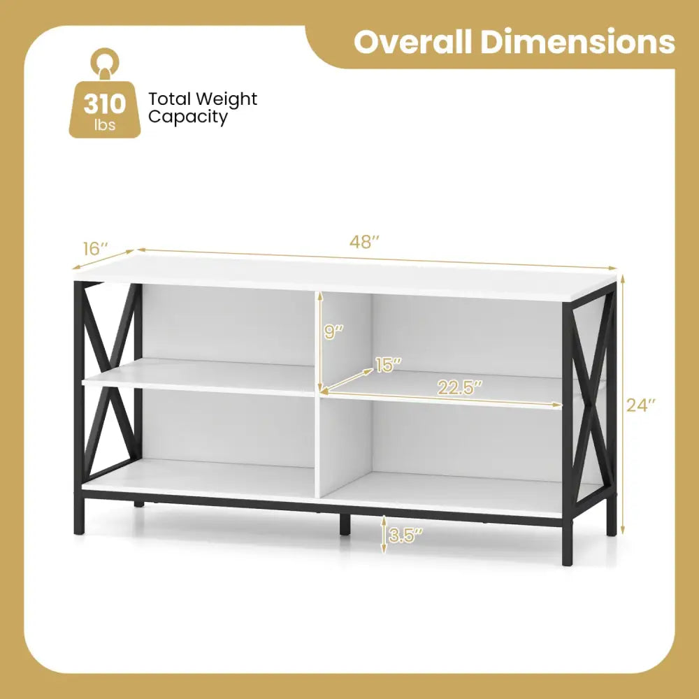 Wooden TV Stand Entertainment for TVs up to 55 Inch with X-Shaped Frame-White - White - Entertainment Centers & TV