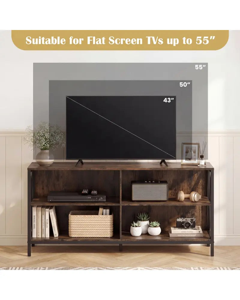 Wooden TV Stand Entertainment for TVs up to 55 Inch with X-Shaped Frame-Rustic Brown - Rustic Brown - Entertainment