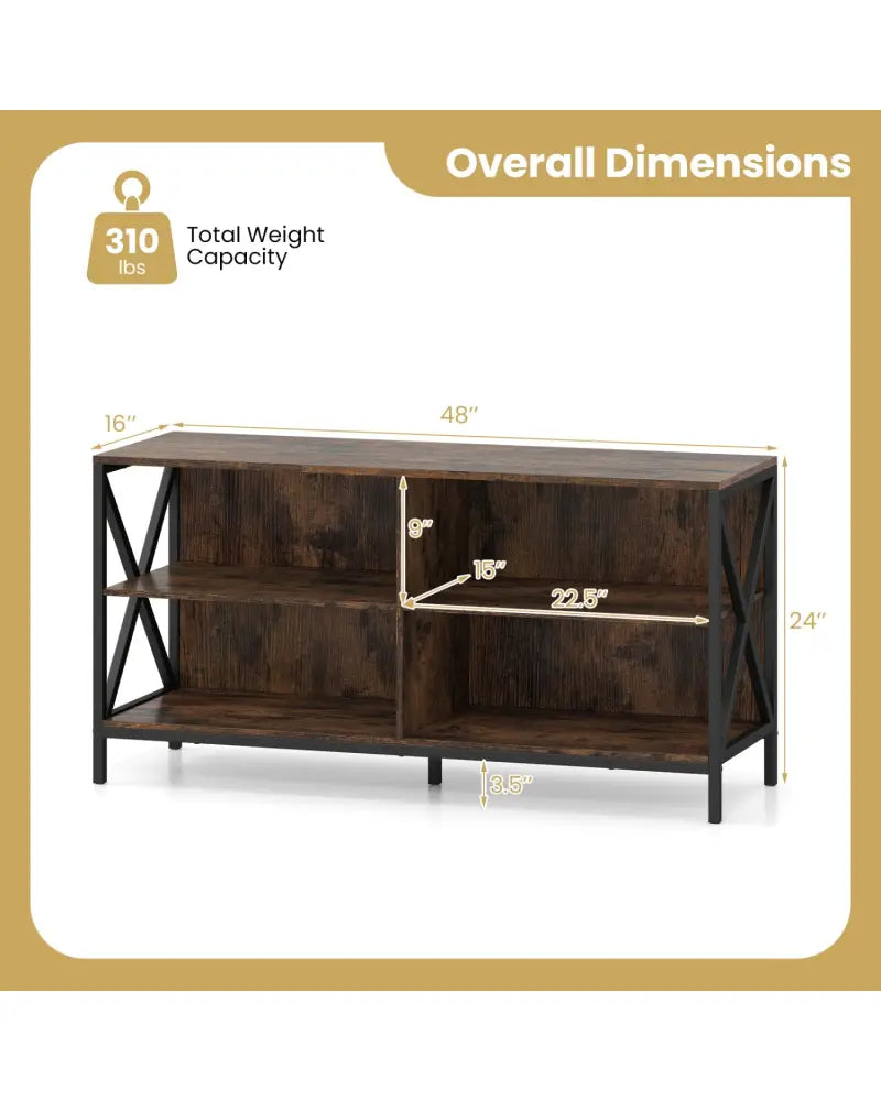 Wooden TV Stand Entertainment for TVs up to 55 Inch with X-Shaped Frame-Rustic Brown - Rustic Brown - Entertainment