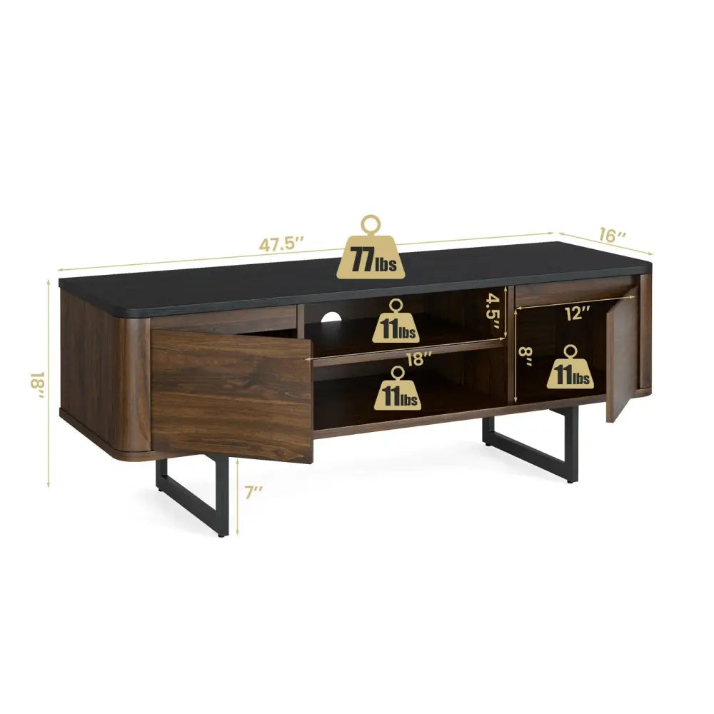 Wooden TV Stand with 2-Door Storage Cabinets for for TVs up to 55 Inch - Brown - Entertainment Centers & TV Stands