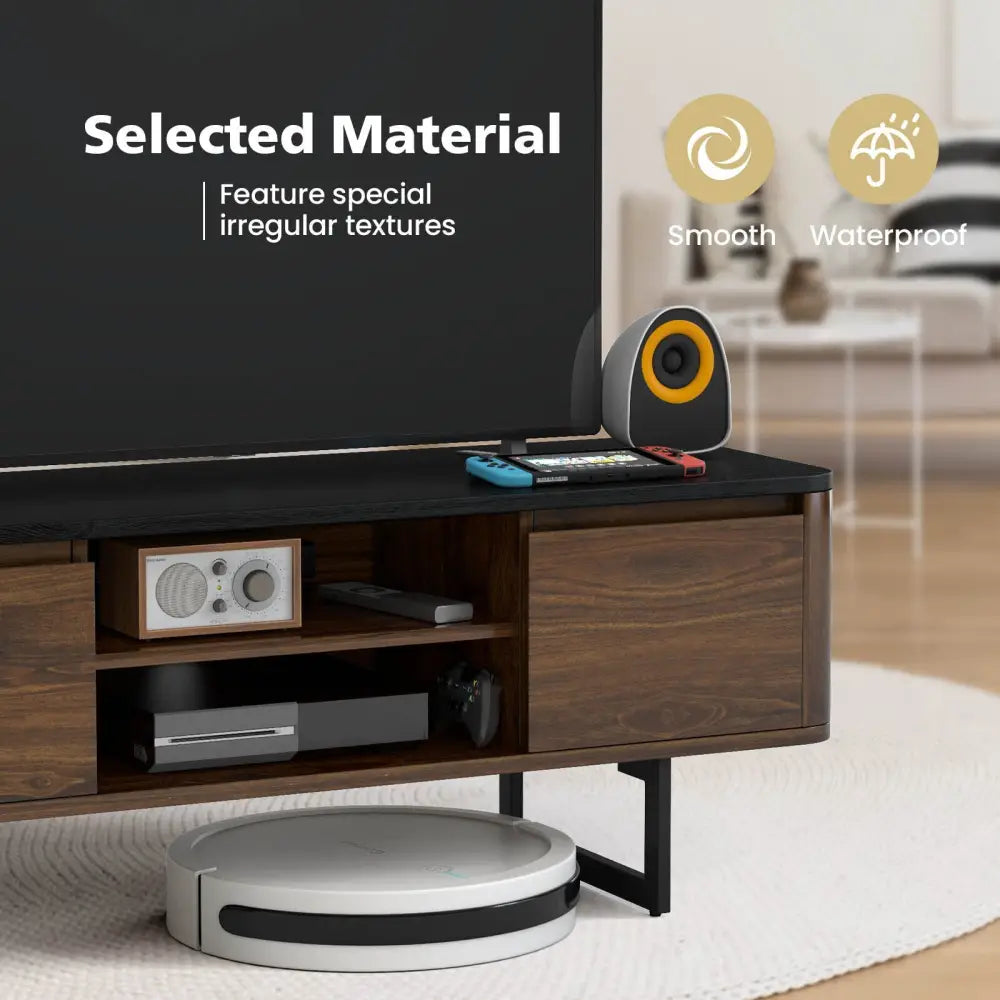 Wooden TV Stand with 2-Door Storage Cabinets for for TVs up to 55 Inch - Brown - Entertainment Centers & TV Stands