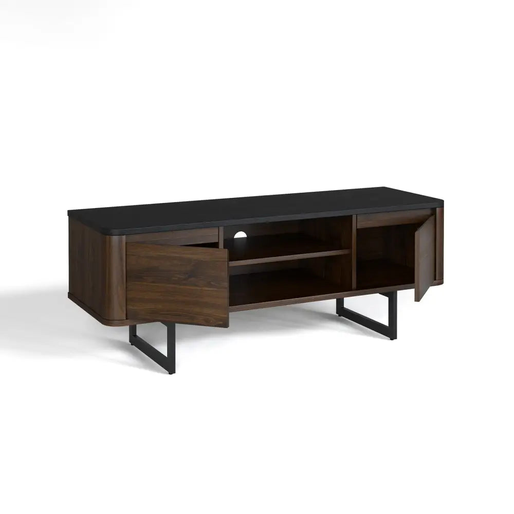 Wooden TV Stand with 2-Door Storage Cabinets for for TVs up to 55 Inch - Brown - Entertainment Centers & TV Stands