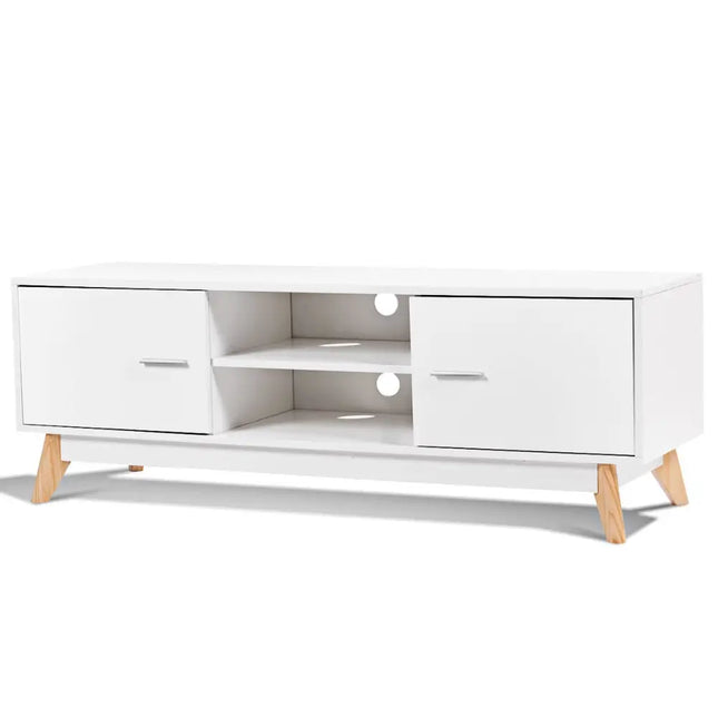 Wooden TV Stand with 2 Storage Cabinets and 2 Open Shelves for 60 Inch TV - White - Entertainment Centers & TV Stands