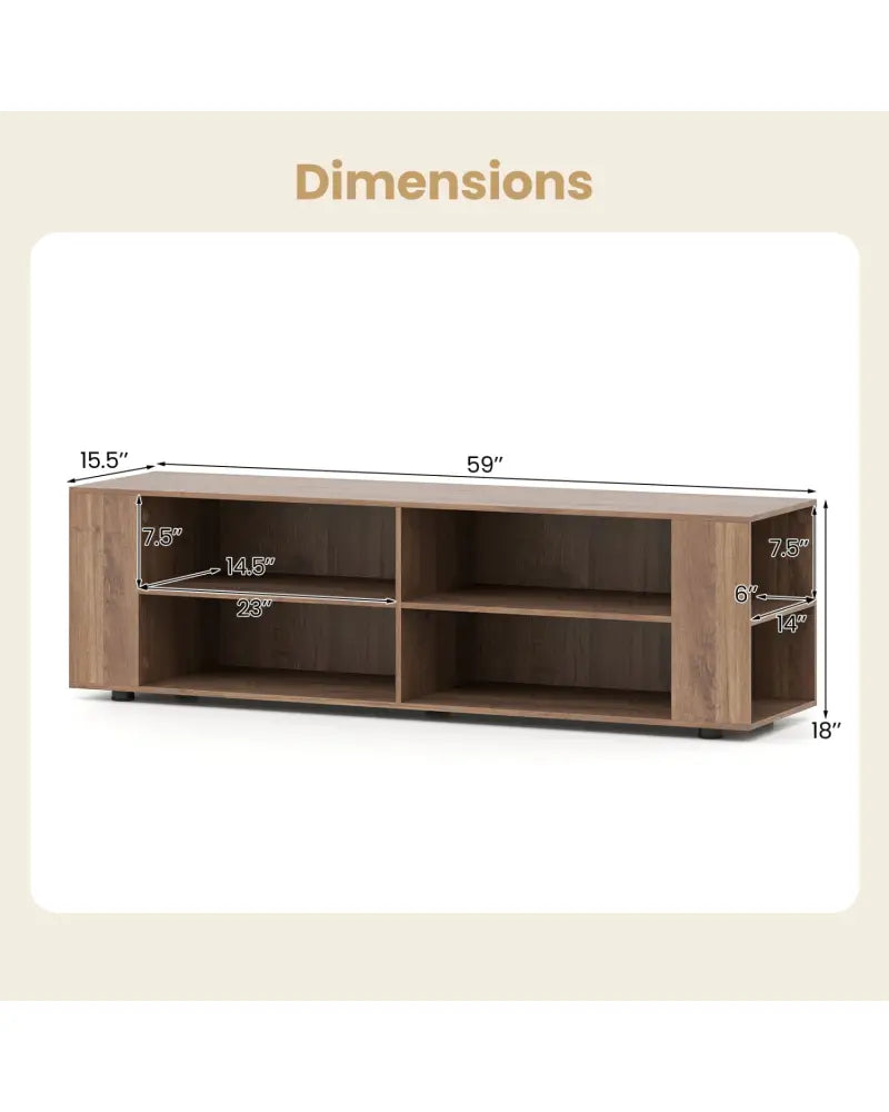 Wooden TV Stand with 8 Open Shelves for TVs up to 65 Inch Flat Screen-Light Gray - Light Gray - Entertainment Centers &