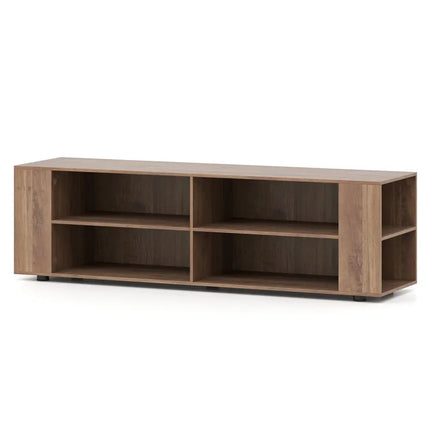 Wooden TV Stand with 8 Open Shelves for TVs up to 65 Inch Flat Screen-Light Gray - Light Gray - Entertainment Centers &