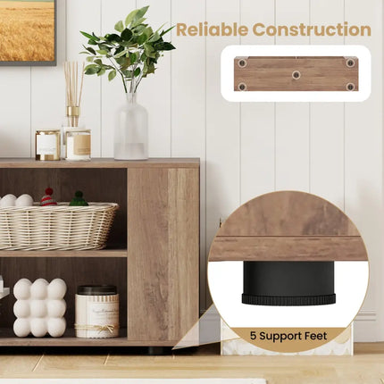 Wooden TV Stand with 8 Open Shelves for TVs up to 65 Inch Flat Screen-Light Gray - Light Gray - Entertainment Centers &