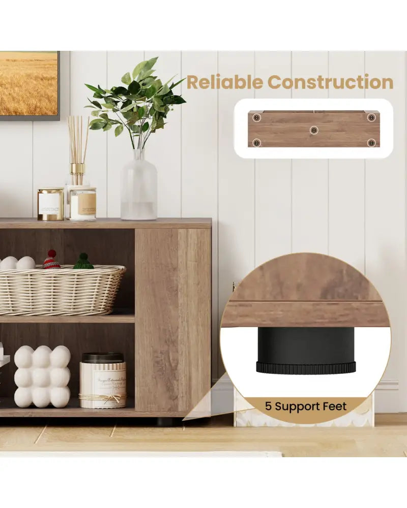 Wooden TV Stand with 8 Open Shelves for TVs up to 65 Inch Flat Screen-Light Gray - Light Gray - Entertainment Centers &