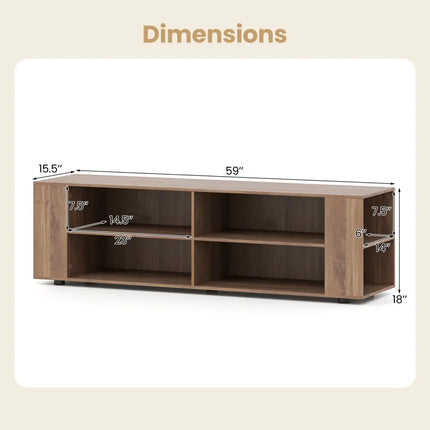 Wooden TV Stand with 8 Open Shelves for TVs up to 65 Inch Flat Screen-Light Gray - Light Gray - Entertainment Centers &