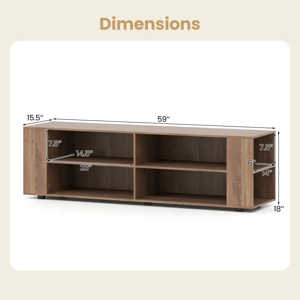 Wooden TV Stand with 8 Open Shelves for TVs up to 65 Inch Flat Screen-Light Gray - Light Gray - Entertainment Centers &